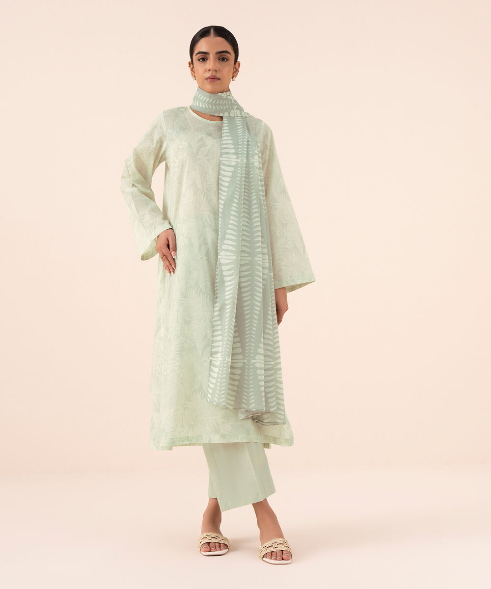 Women's Unstitched Cotton Printed Multi Three Piece Suit