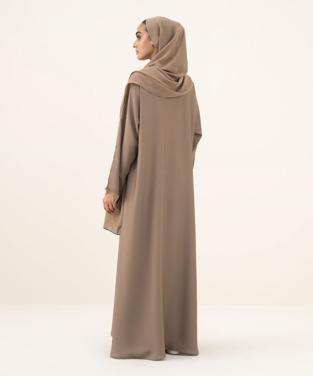 Women's mocha brown button through kimono Abaya