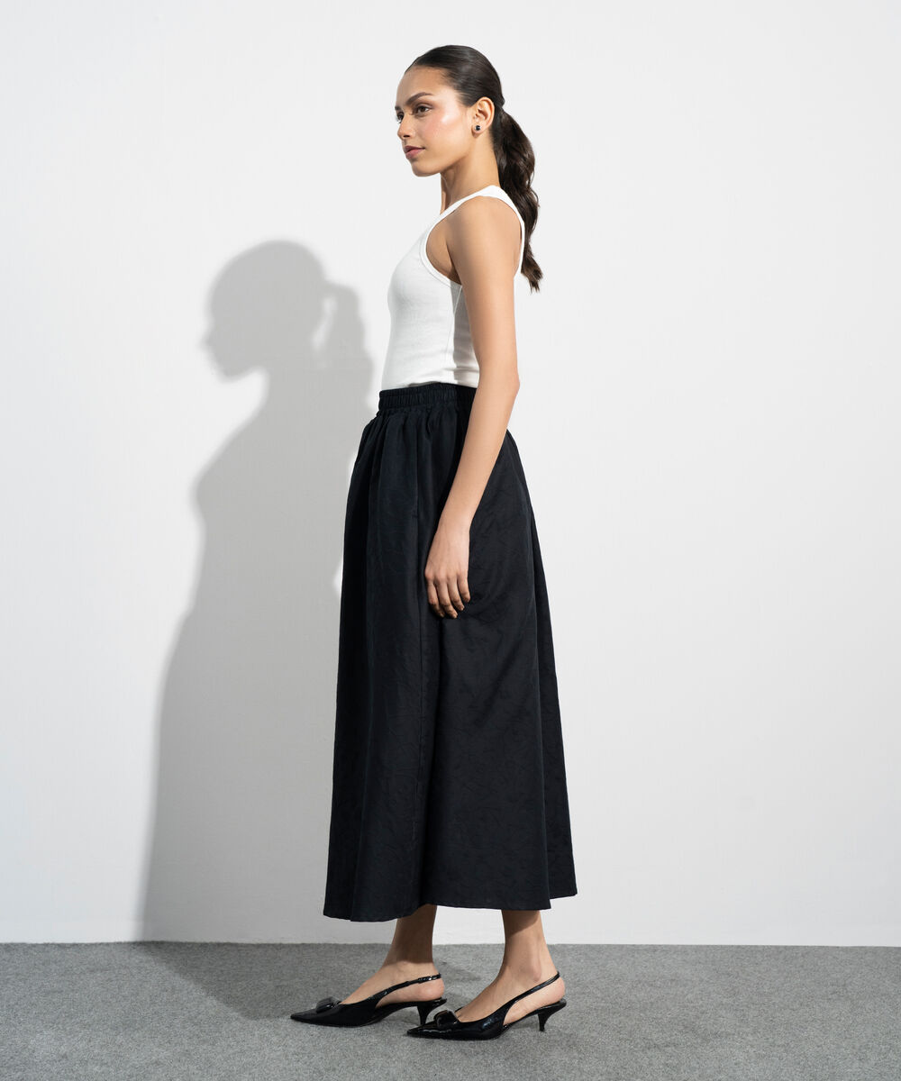 Women's Western Black Floral Textured Jacquard Shirt