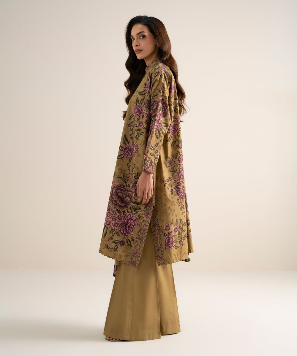 Women's Unstitched Cotton Printed Deep Mustard 3 Piece Suit