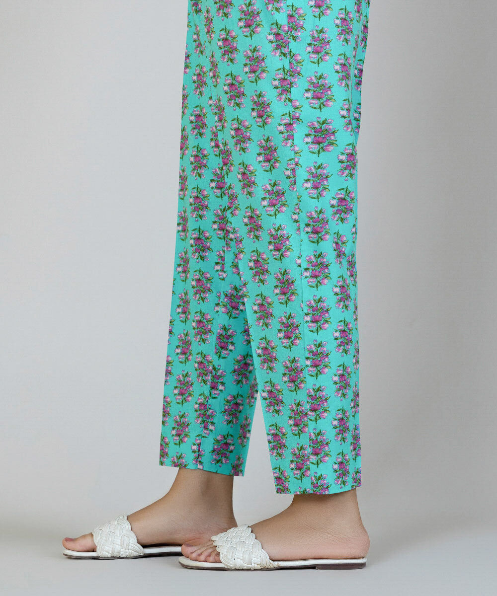 Woman - Blue Printed Cambric Cigarette Pants