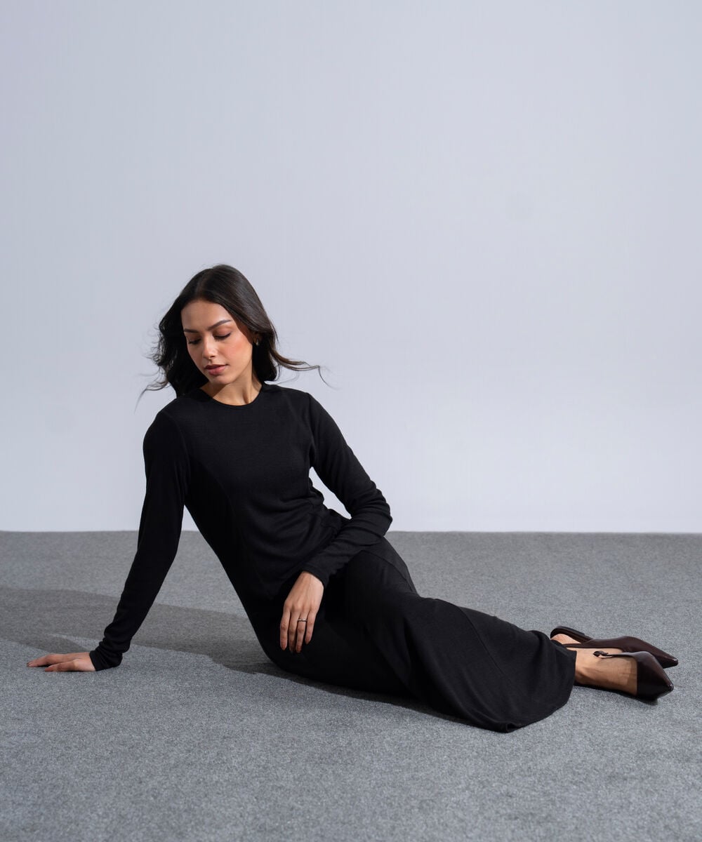 Women's Western Wear Black Long Knit Dress
