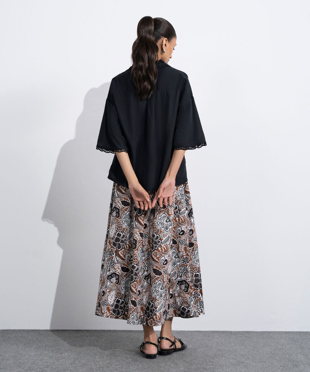 Women's Western Black Regular-Fit Shirt With Lace Trims