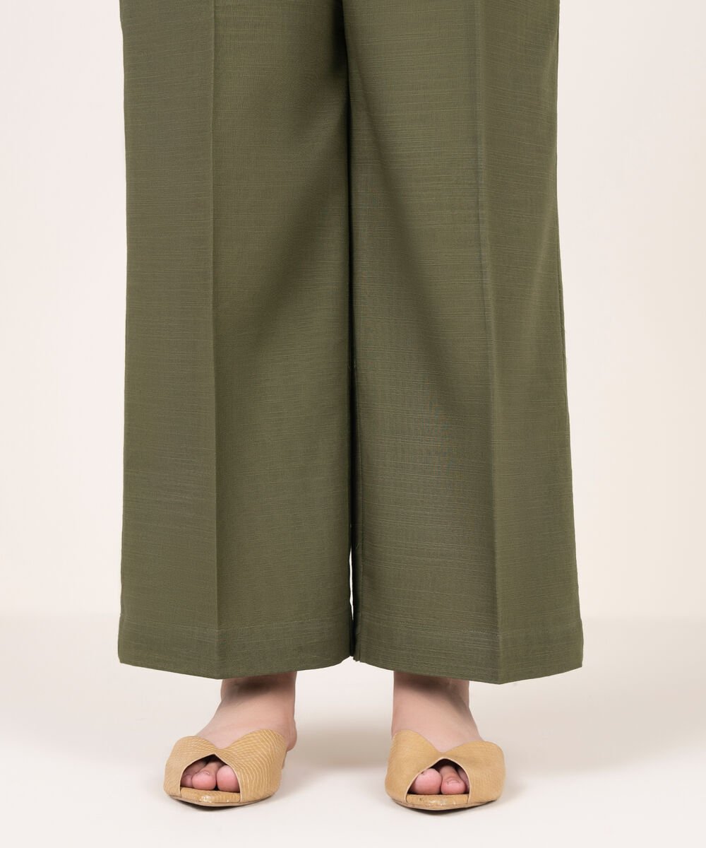 Women's RTW Khaddar Solid Green Culottes