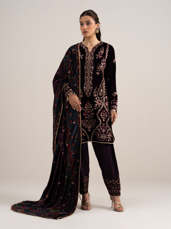 3 Piece - Embroidered Velvet Suit
