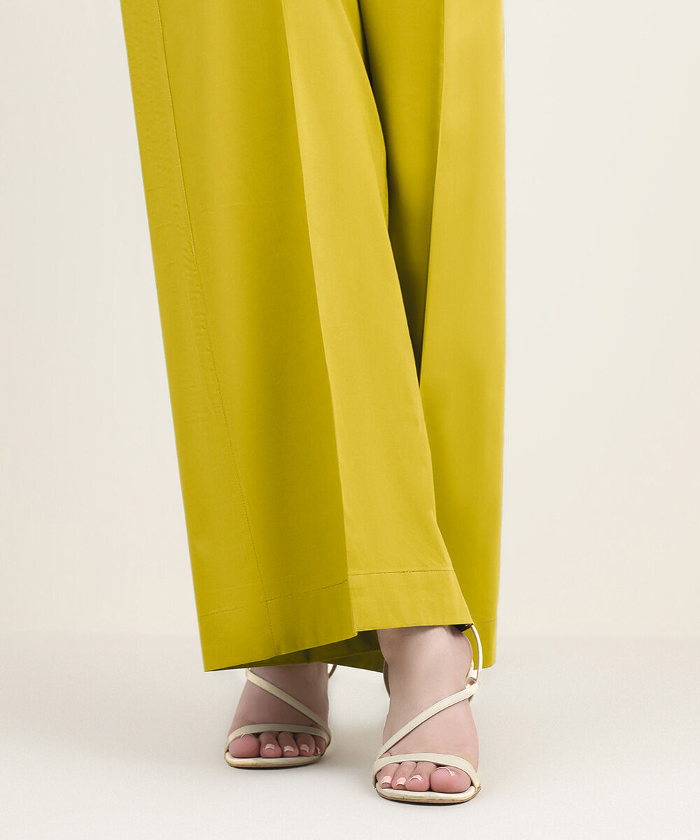Unstitched Women's Yellow Cotton Solid Trousers