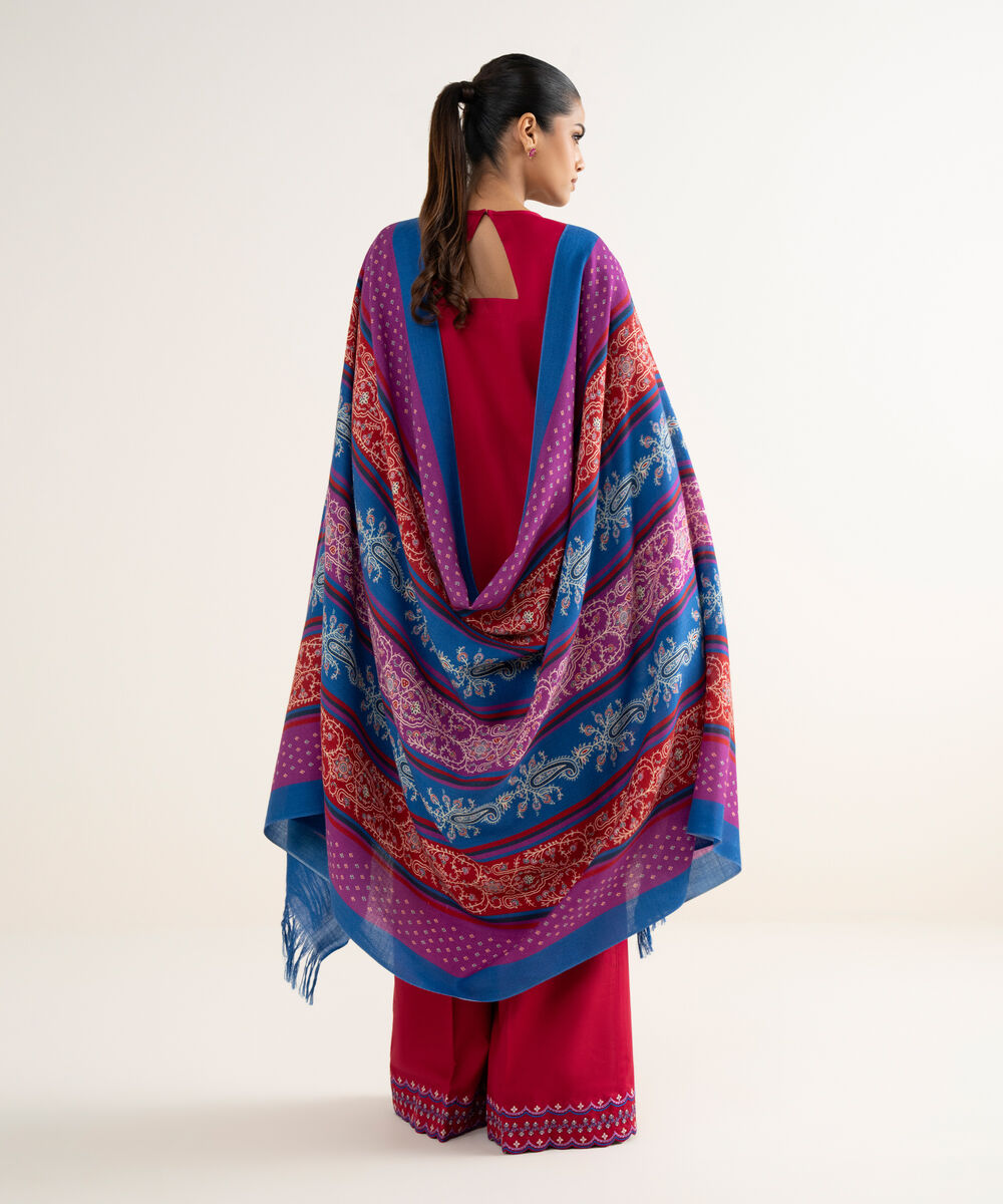 Women's Unstitched Twill Embroidered Red 3 Piece Suit