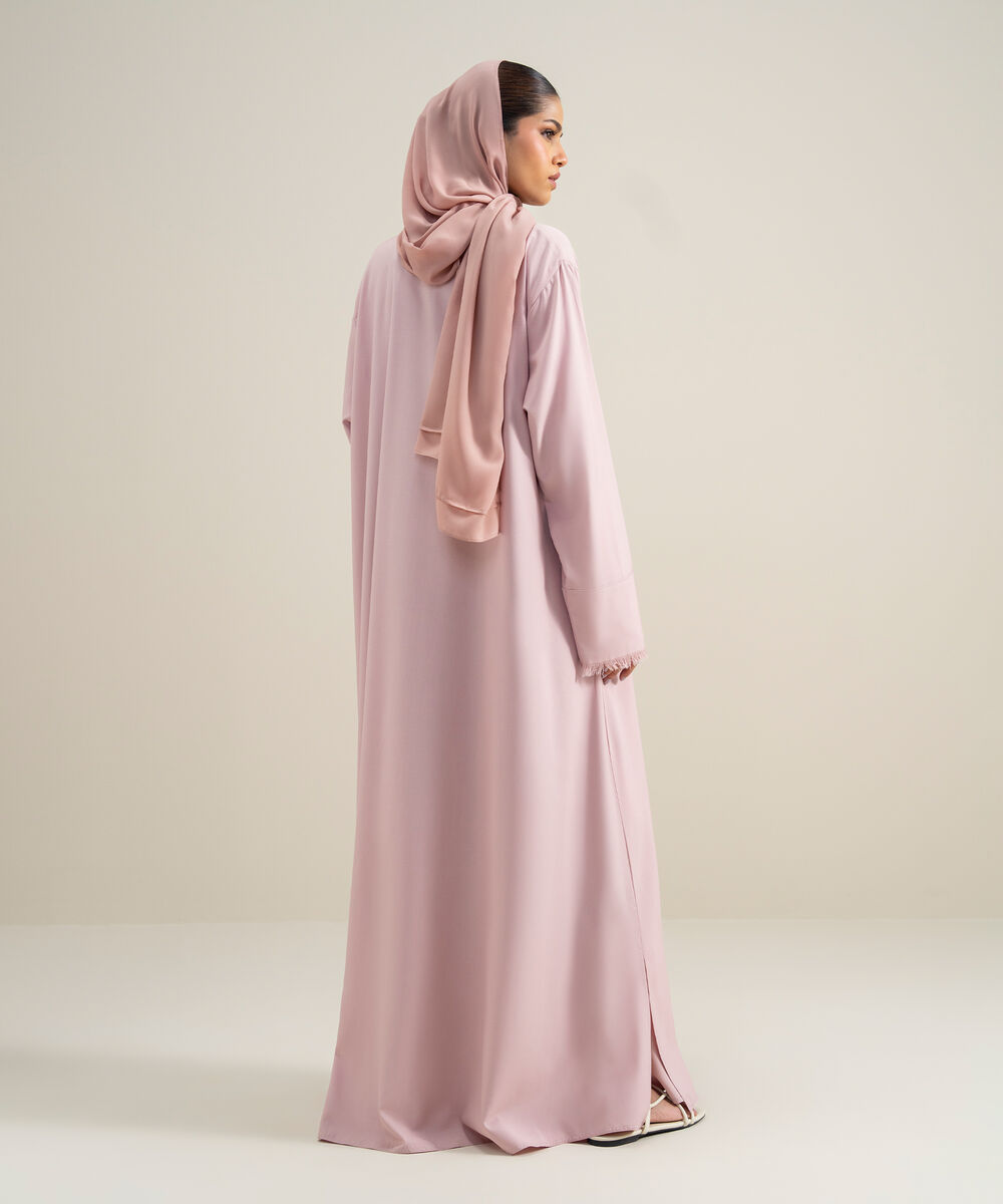 Women's Polyester Pink Front Open Regular Abbaya