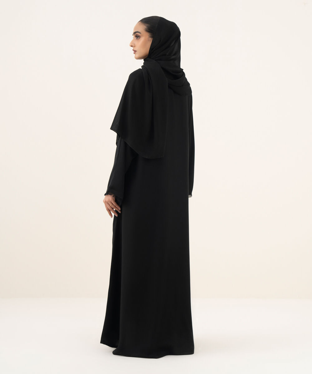 Women's black button through kimono Abaya