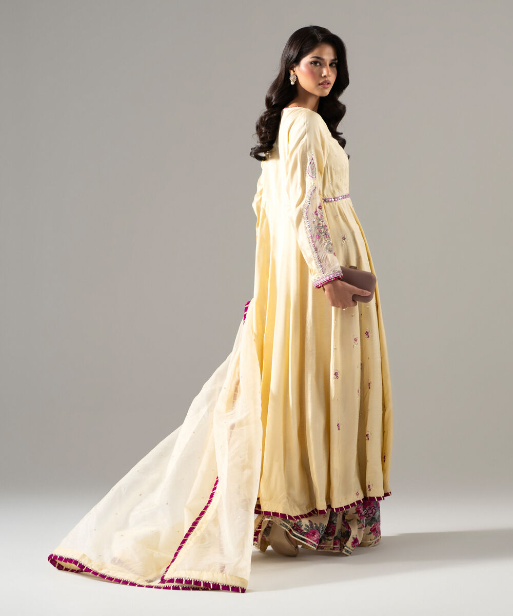 Women's RTW Bright Raw Silk Printed Yellow 3 Piece Suit