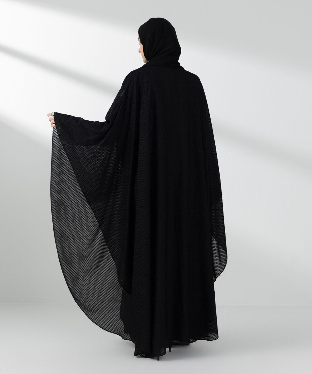 Woman - Black Front Open Cape Abaya Set