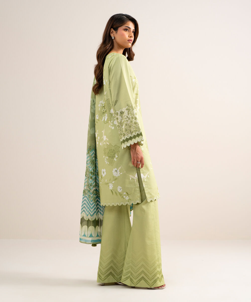 Women's Unstitched Lawn Printed Green  3 Piece Suit