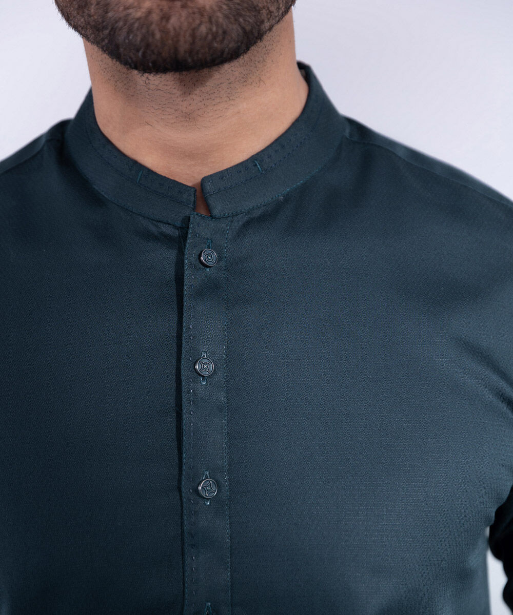 Men's Stitched Navy Cotton Dobby Kurta Shalwar