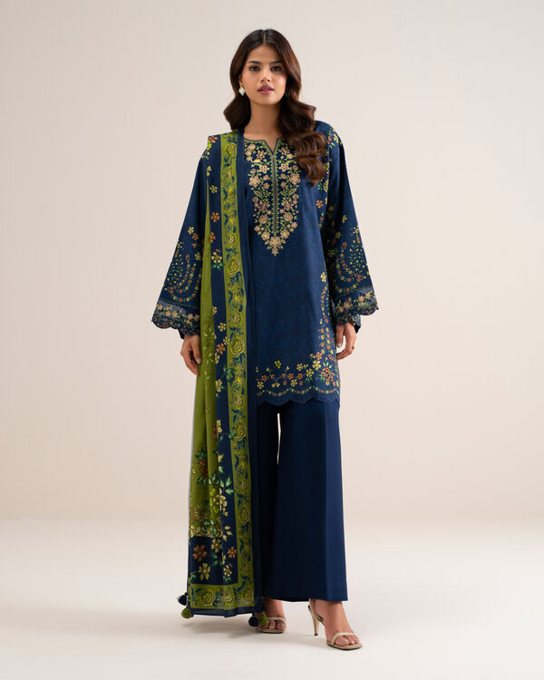 3 Piece - Embroidered Cotton Viscose Suit