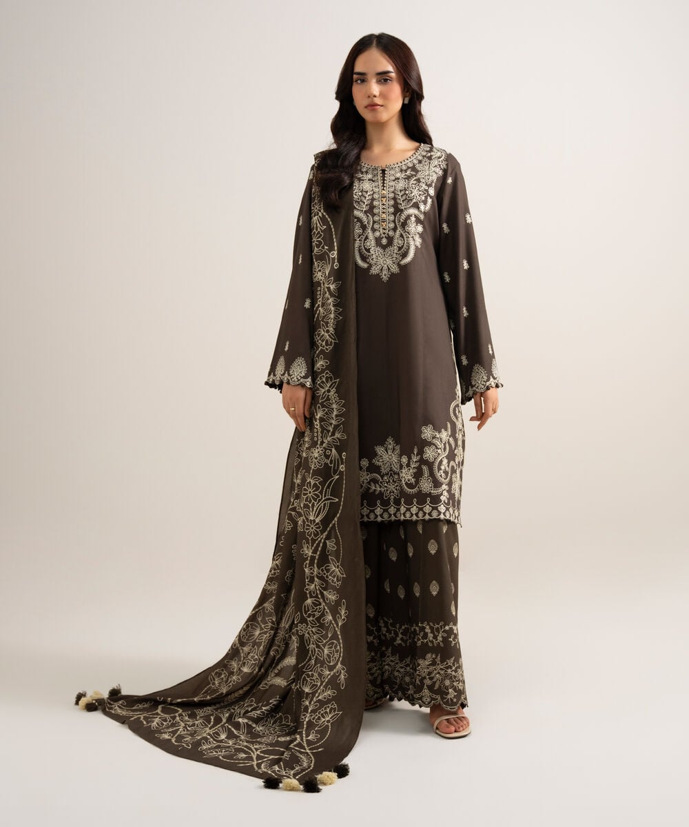 3 Piece - Embroidered Linen Suit