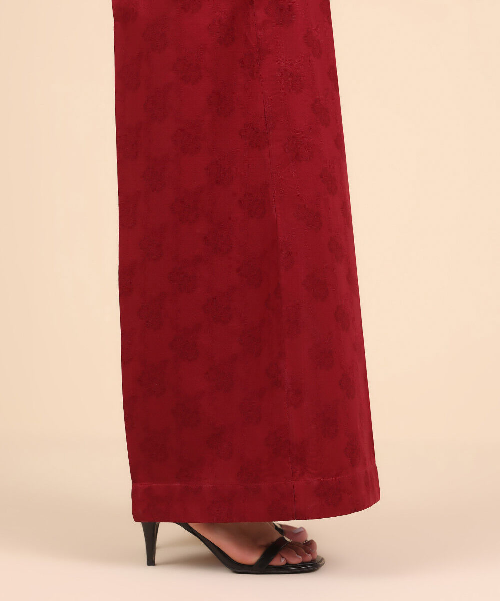 Women's Pret Yarn Dyed Red Solid Flared Pants