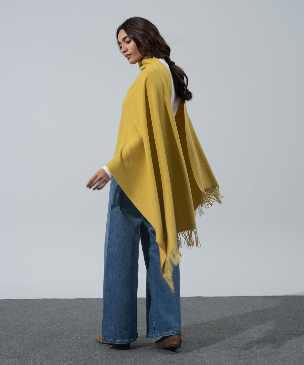 Women's Western Wear Mustard, Yellow Polyester Solid Woolen Scarf