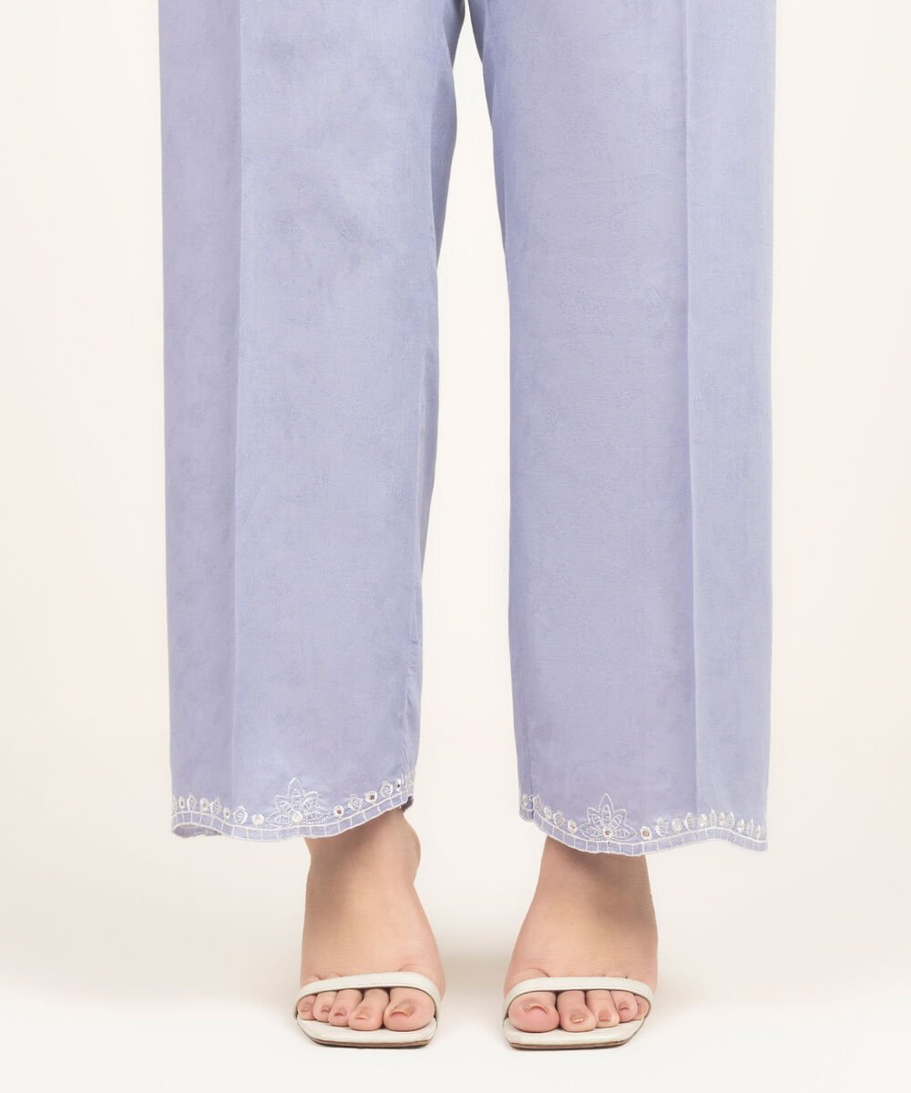 Women's RTW Self Jacquard Embroidered Purple Straight Pants