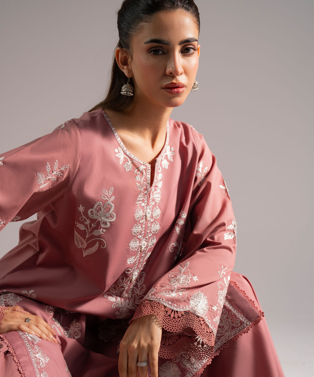 Women's RTW Cambric Embroidered Mauve 2 Piece Suit