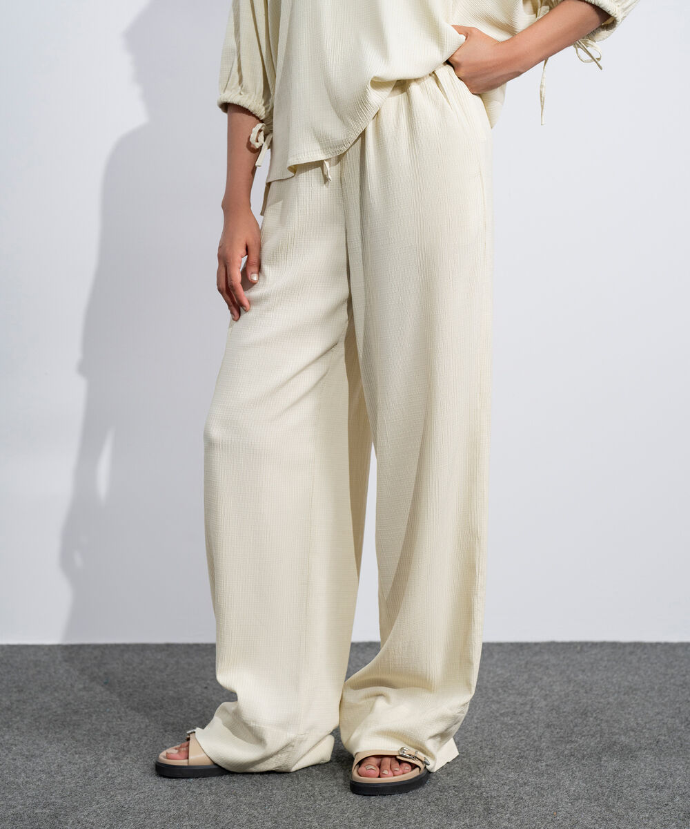 Women's Western Beige Seersucker Pull-On Trousers