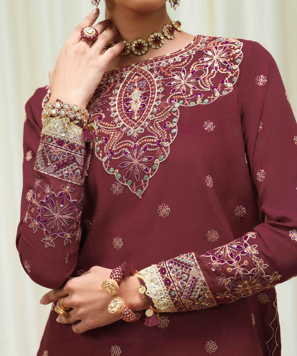 Women's Unstitched Viscose Raw Silk Dyed Three Piece Suit