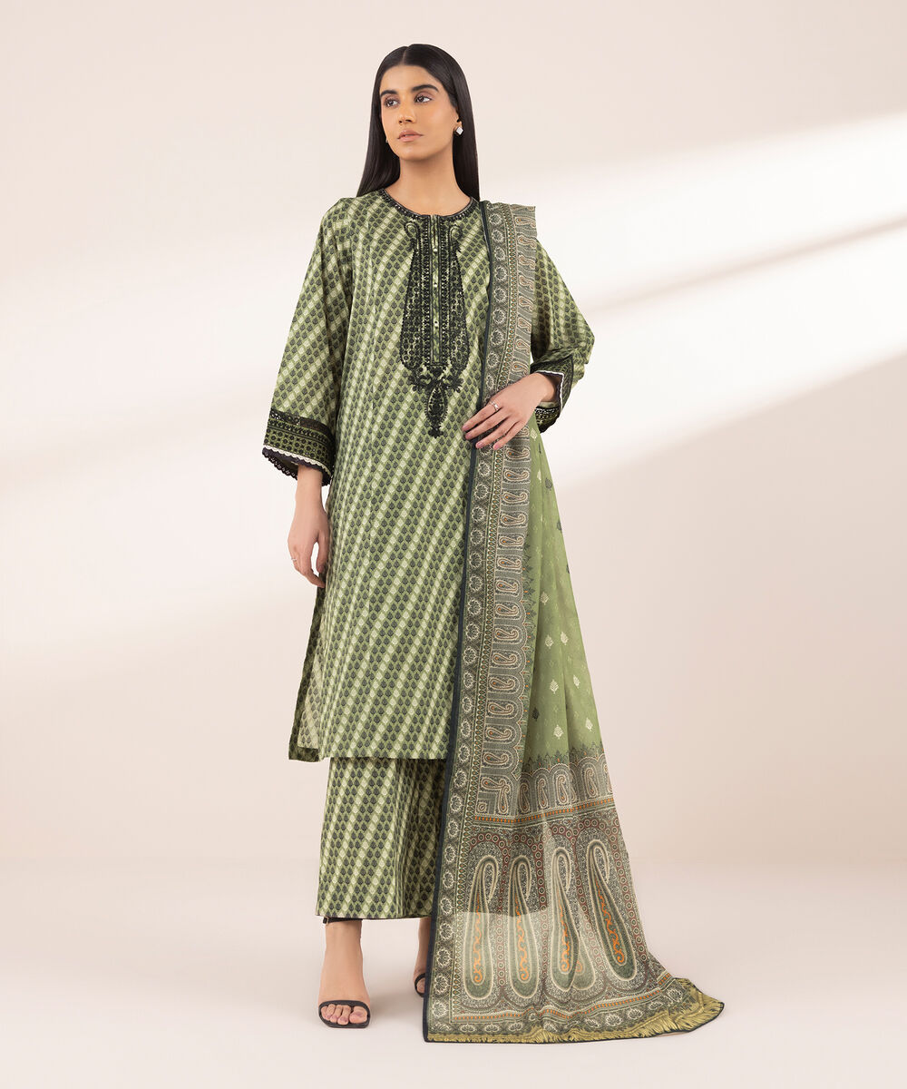 Women's RTW Lawn Green Embroidered A-Line Shirt