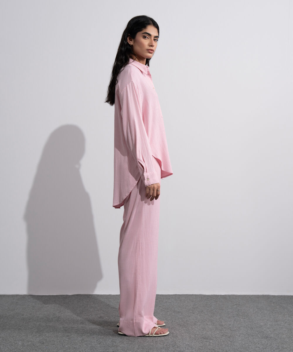 Women's Pink Button Through Seersucker Shirt