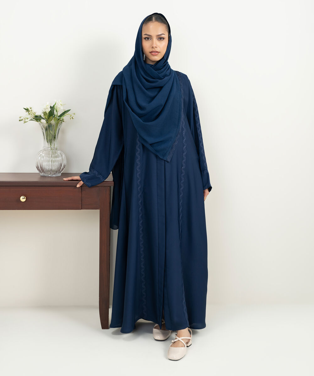 Women's Blue Embroidered Abaya Set
