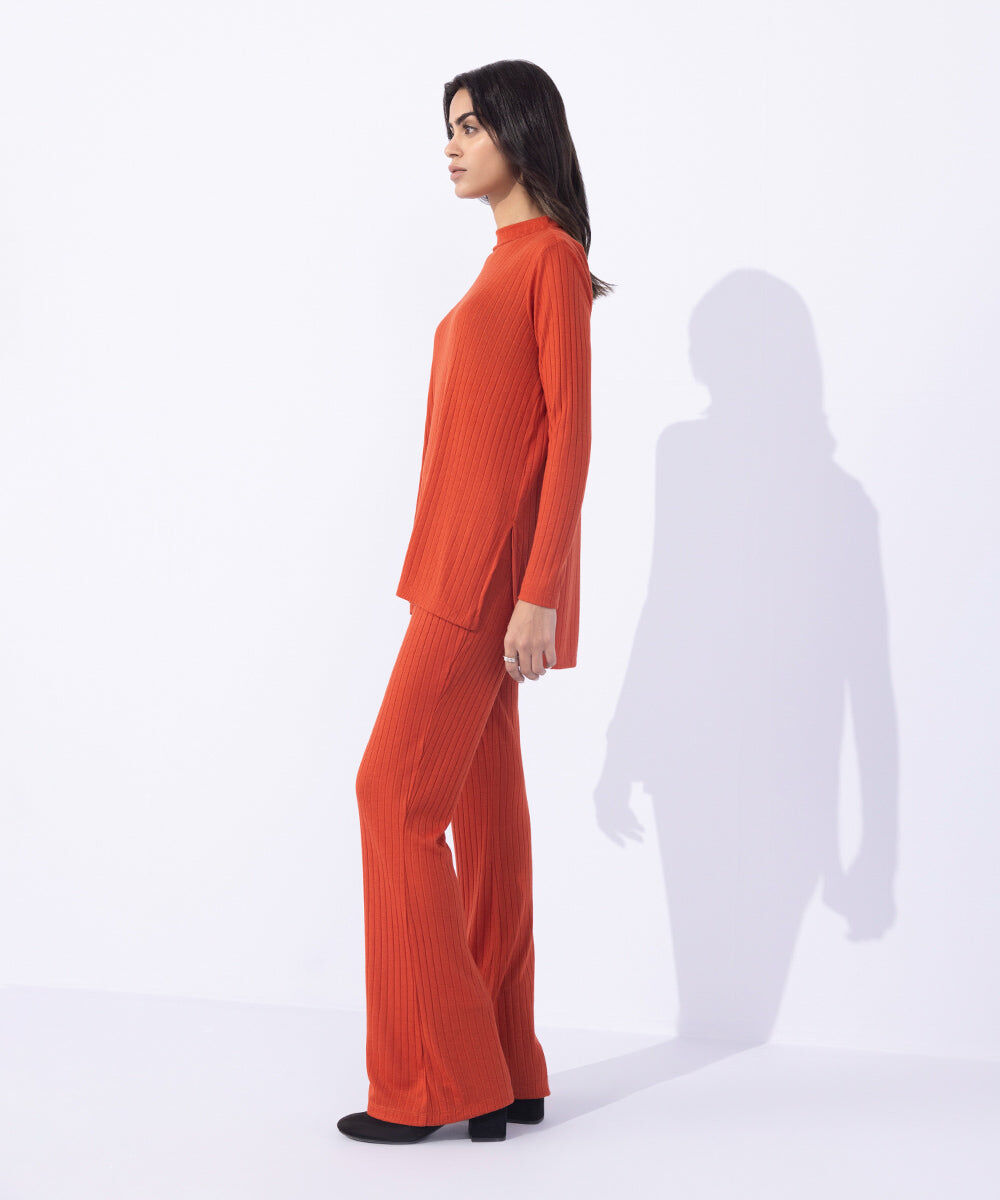 Woman - Orange Jersey Ribbed Top