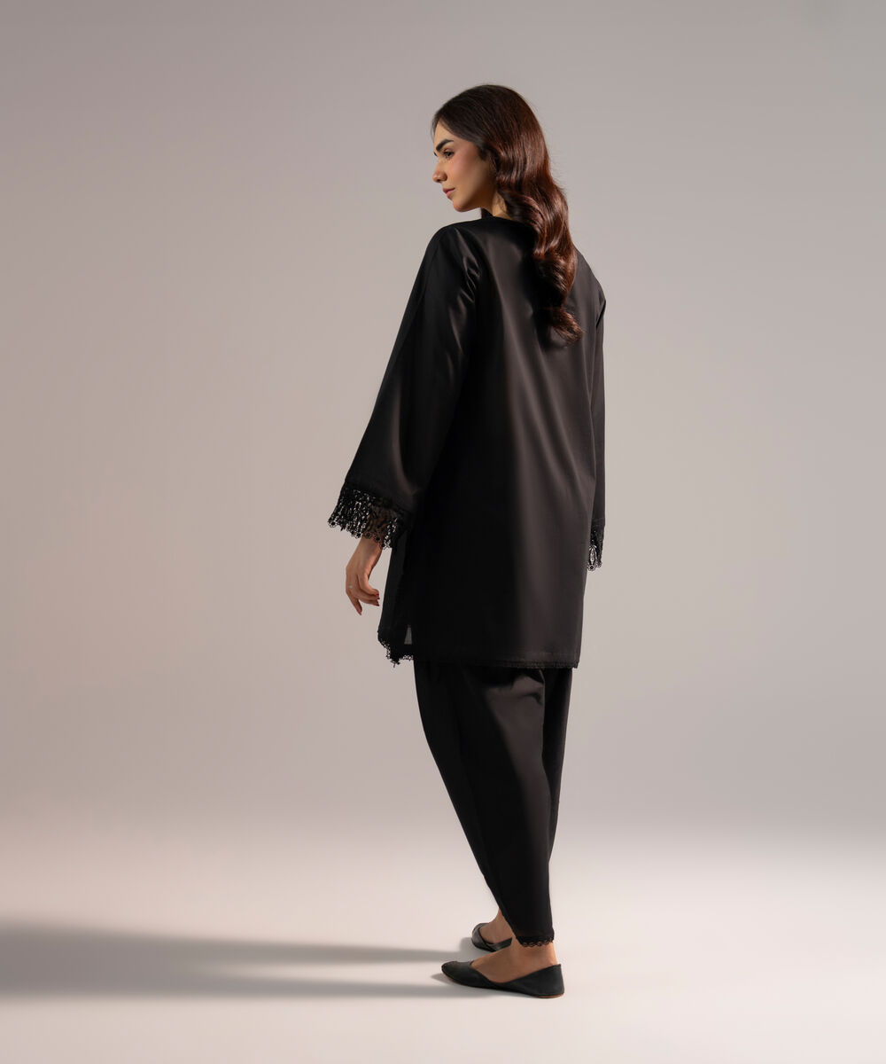 Women's RTW Crosshatch Solid Black Straight Shirt