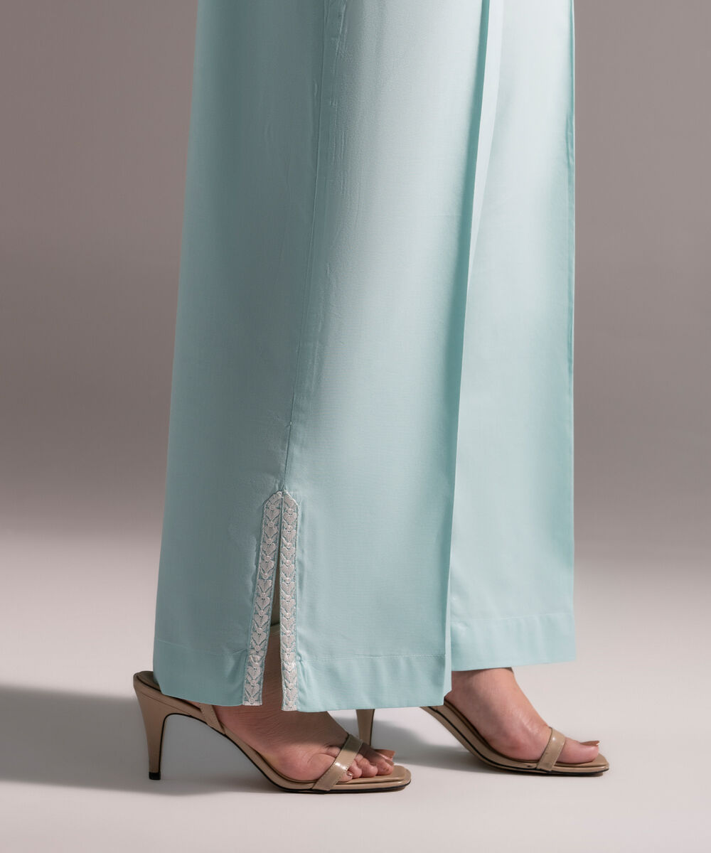 Women's RTW Cotton Viscose Embroidered Light Blue Culottes
