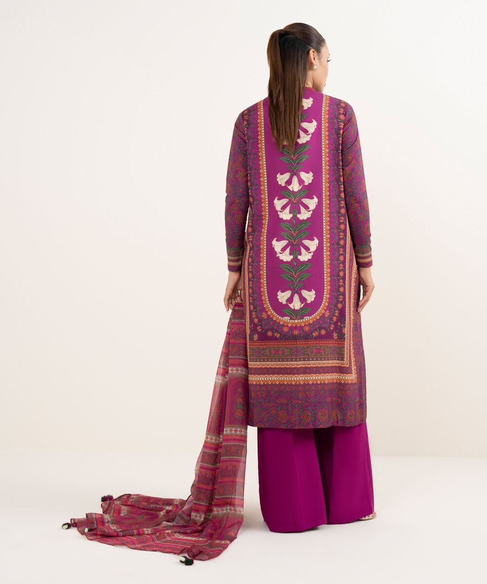 Women's Unstitched Lawn Printed Magenta Three Piece Suit