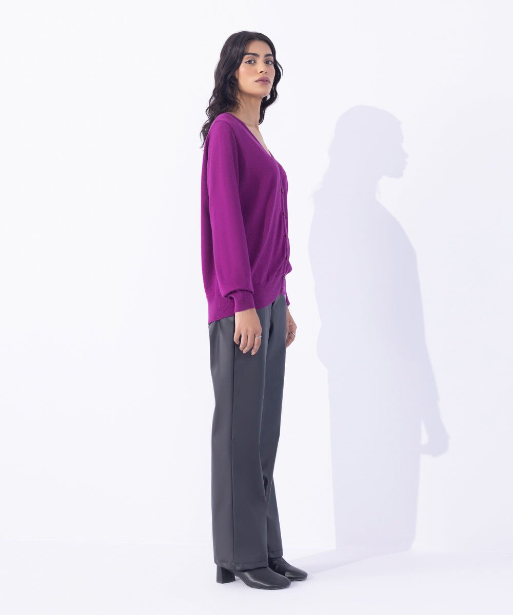 Woman - Purple Light Weight Knit Cardigan