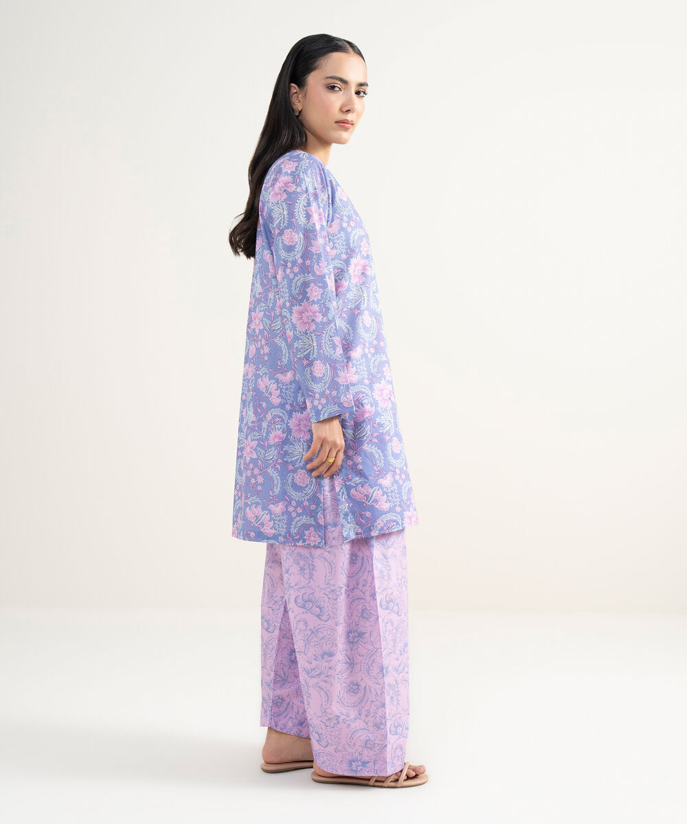 Women's RTW Lawn Printed Purple Straight Shirt