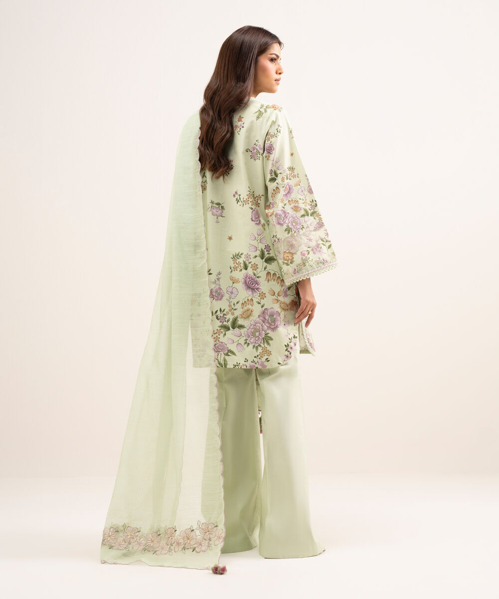 Women's Unstitched Lawn Embroidered Green 3 Piece Suit