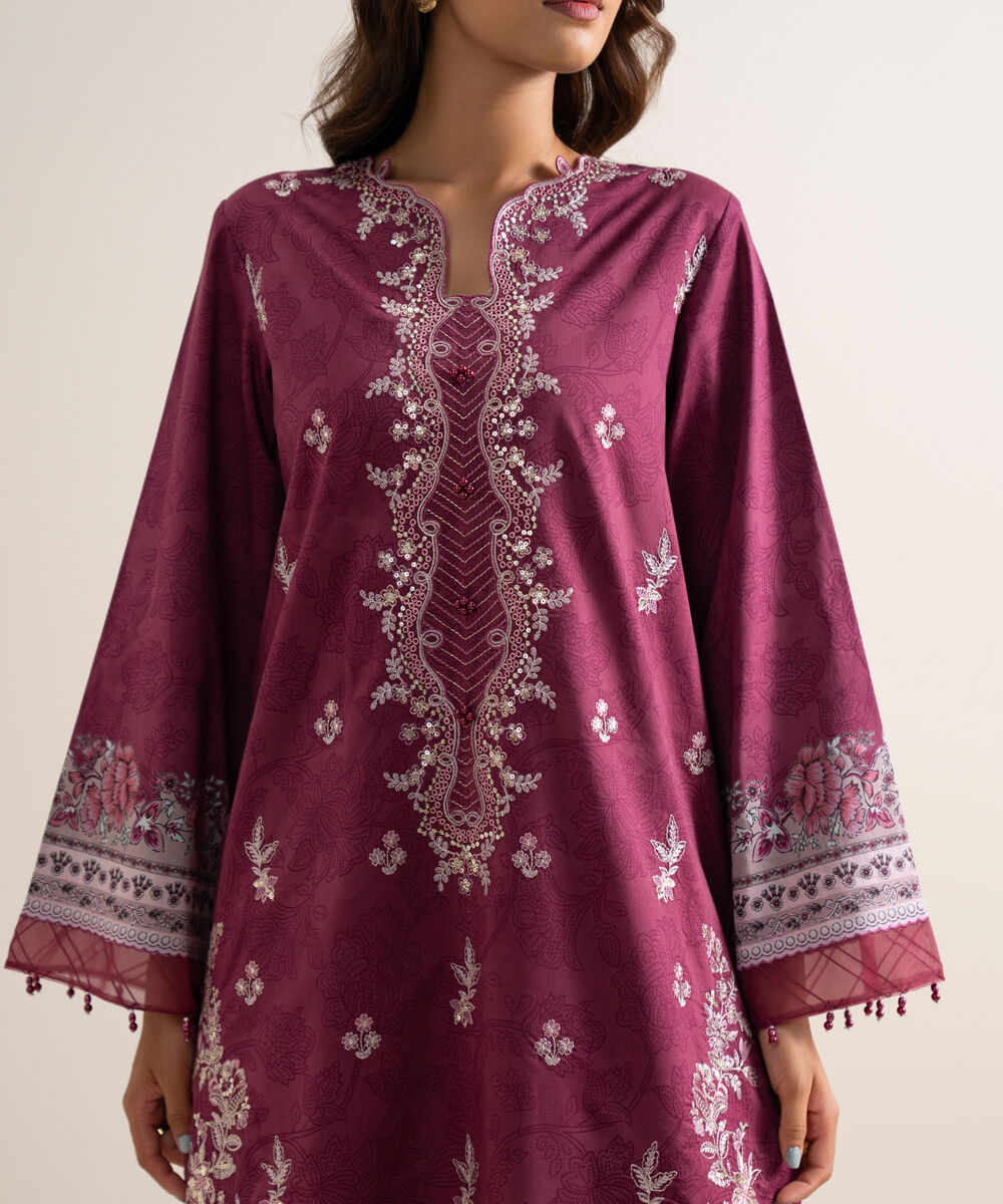 Women's Unstitched Lawn Embroidered Red 3 Piece Suit