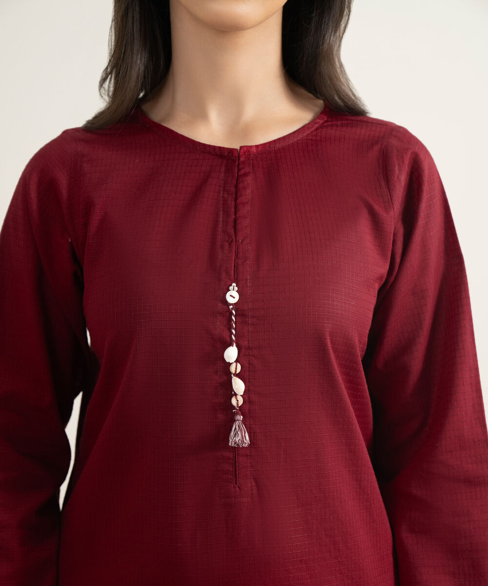 Women's RTW Dobby Solid Red Straight Shirt