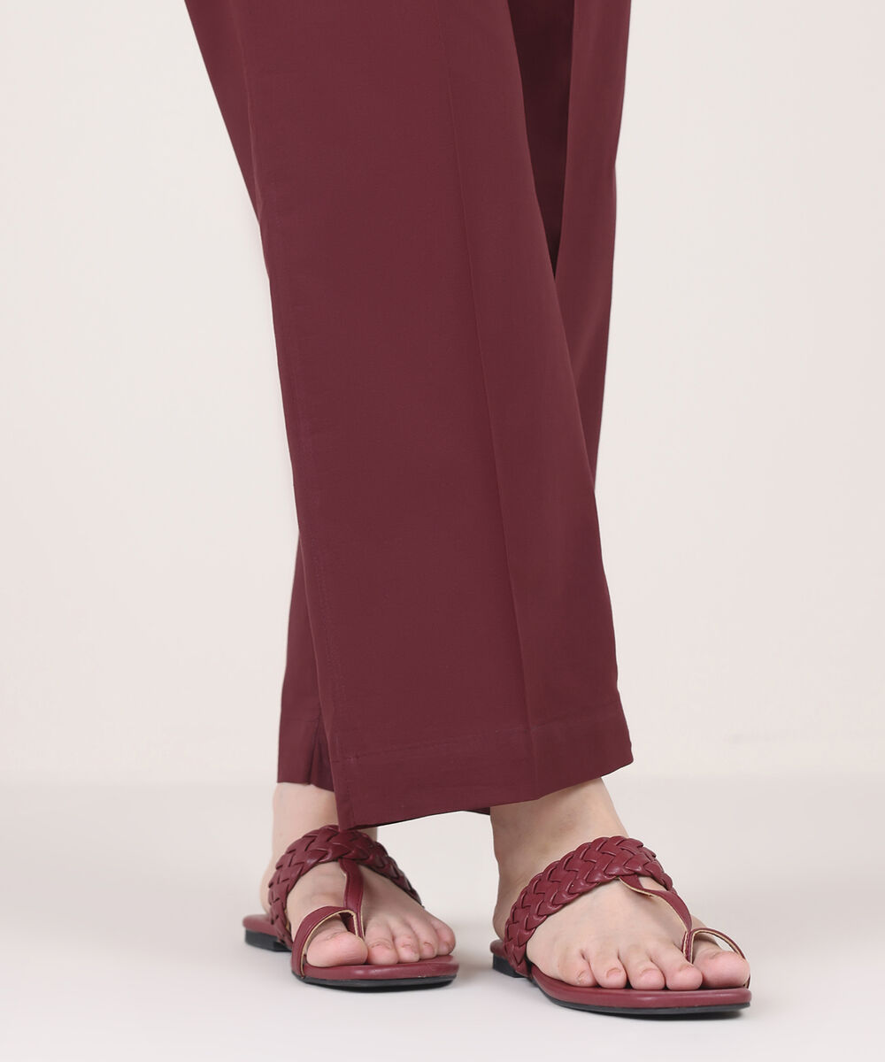 Women's RTW Cambric Red Solid Straight Pants