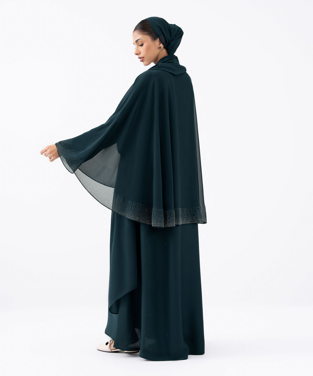 Women's Blue Polyester Abaya Set