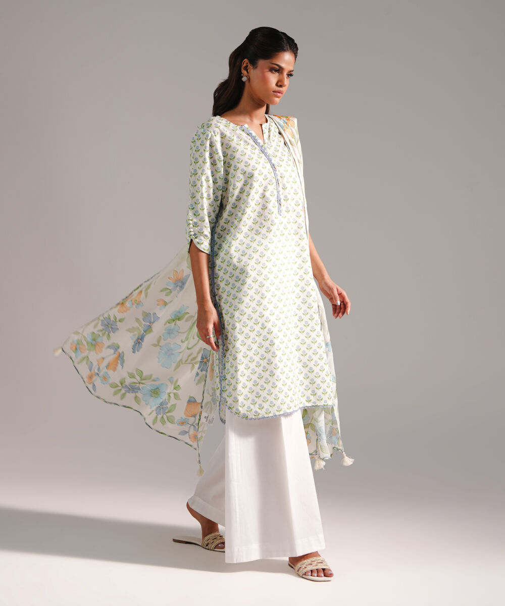 Women's RTW Dobby Printed Mint Green 2 Piece Suit