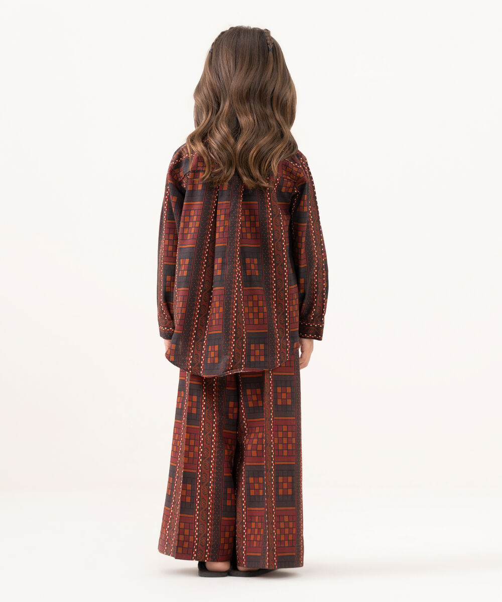 Girl's Light Khaddar Printed Brown 2 Piece Suit