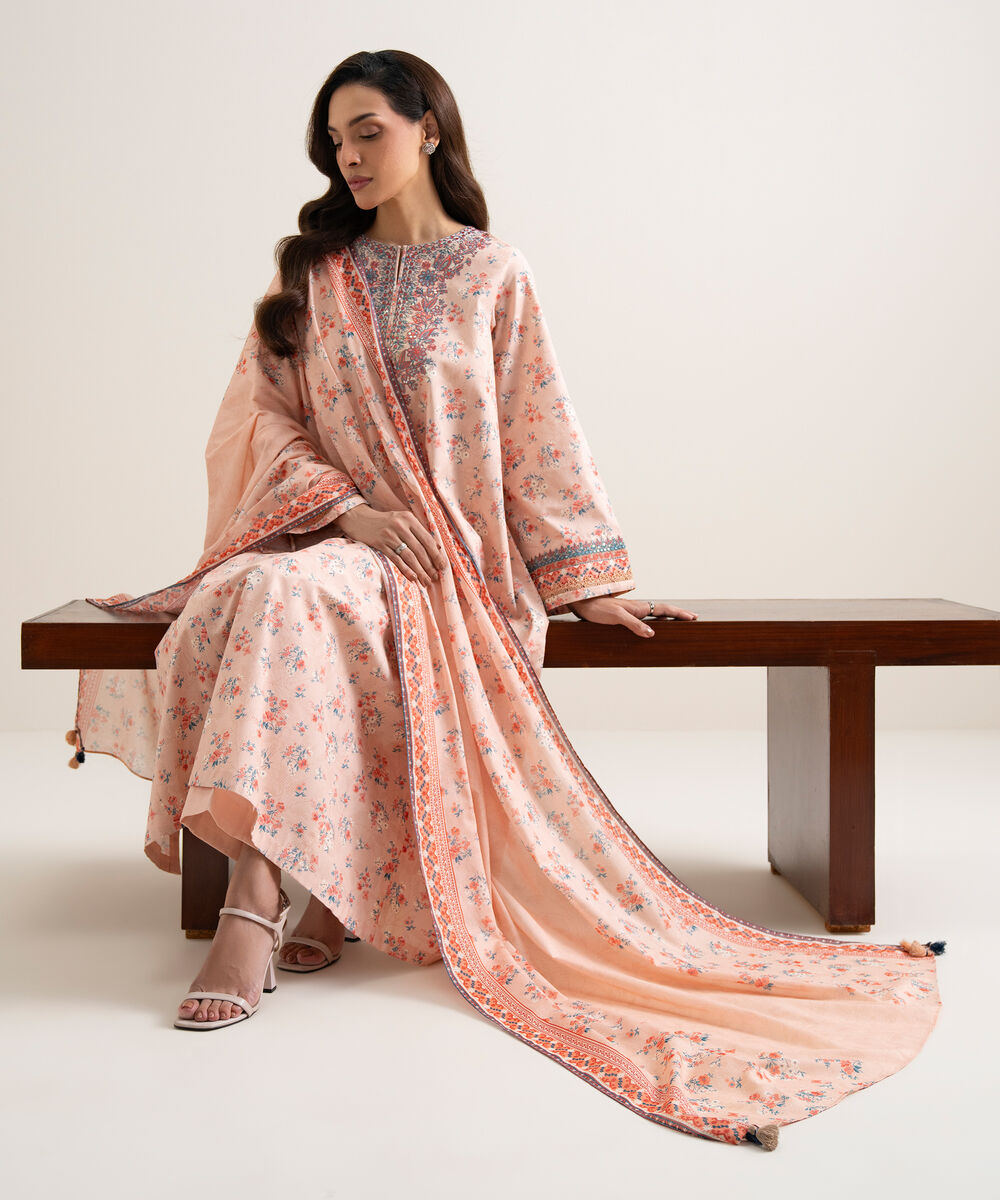 Women's Unstitched Lawn Embroidered Pink