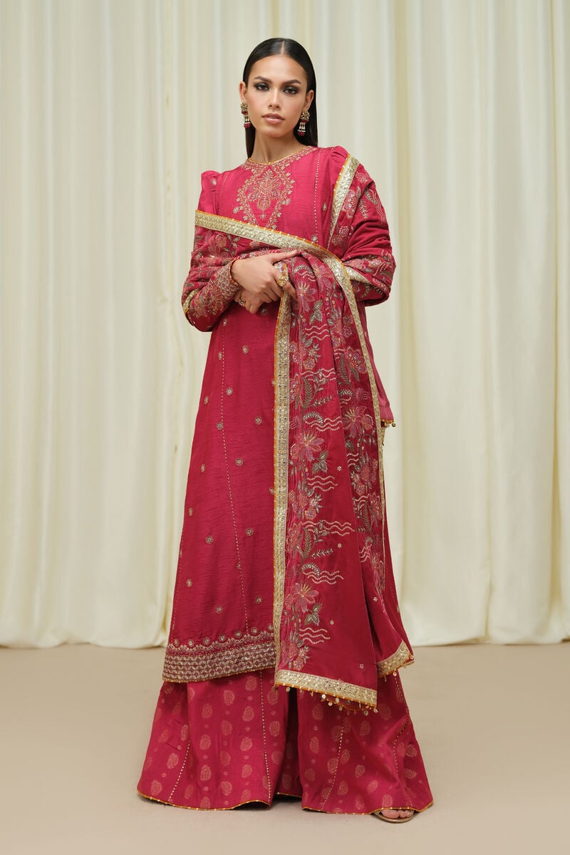 3 Piece - Embroidered Raw Silk Suit