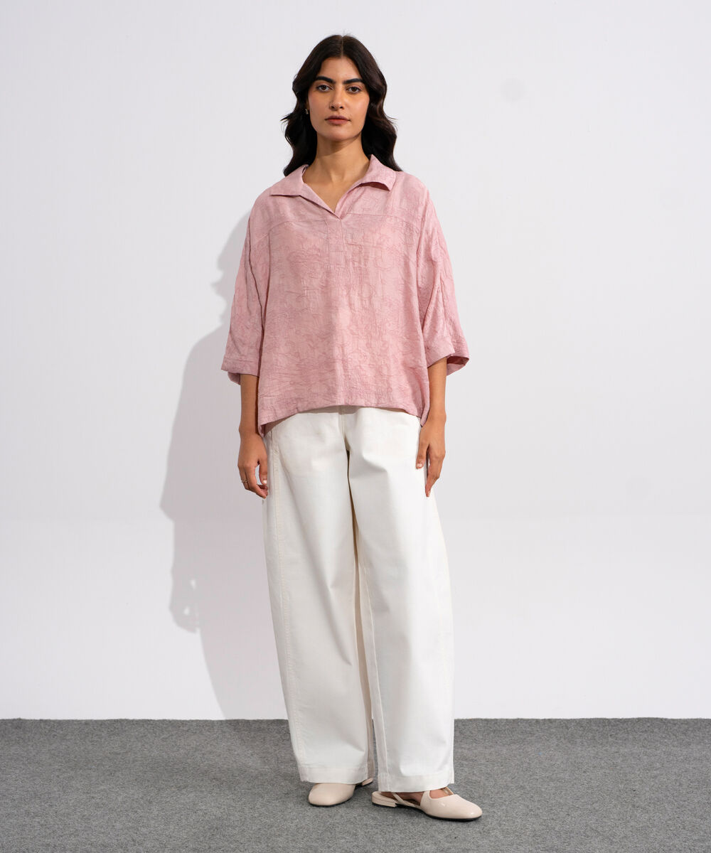Women's Pink Loose Fit Top With Kimono Sleeves