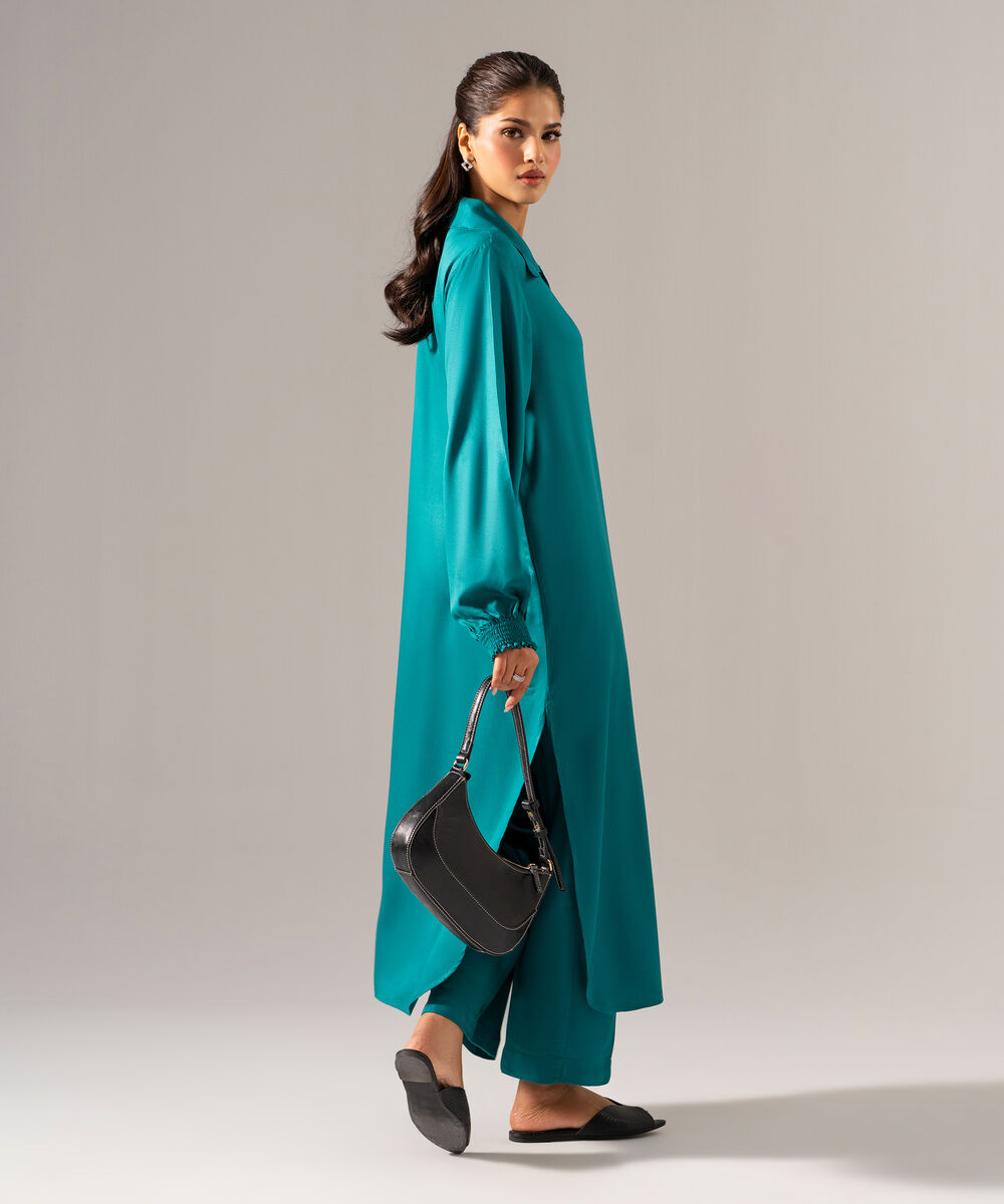 Women's RTW Bedford Solid Teal 2 Piece Suit