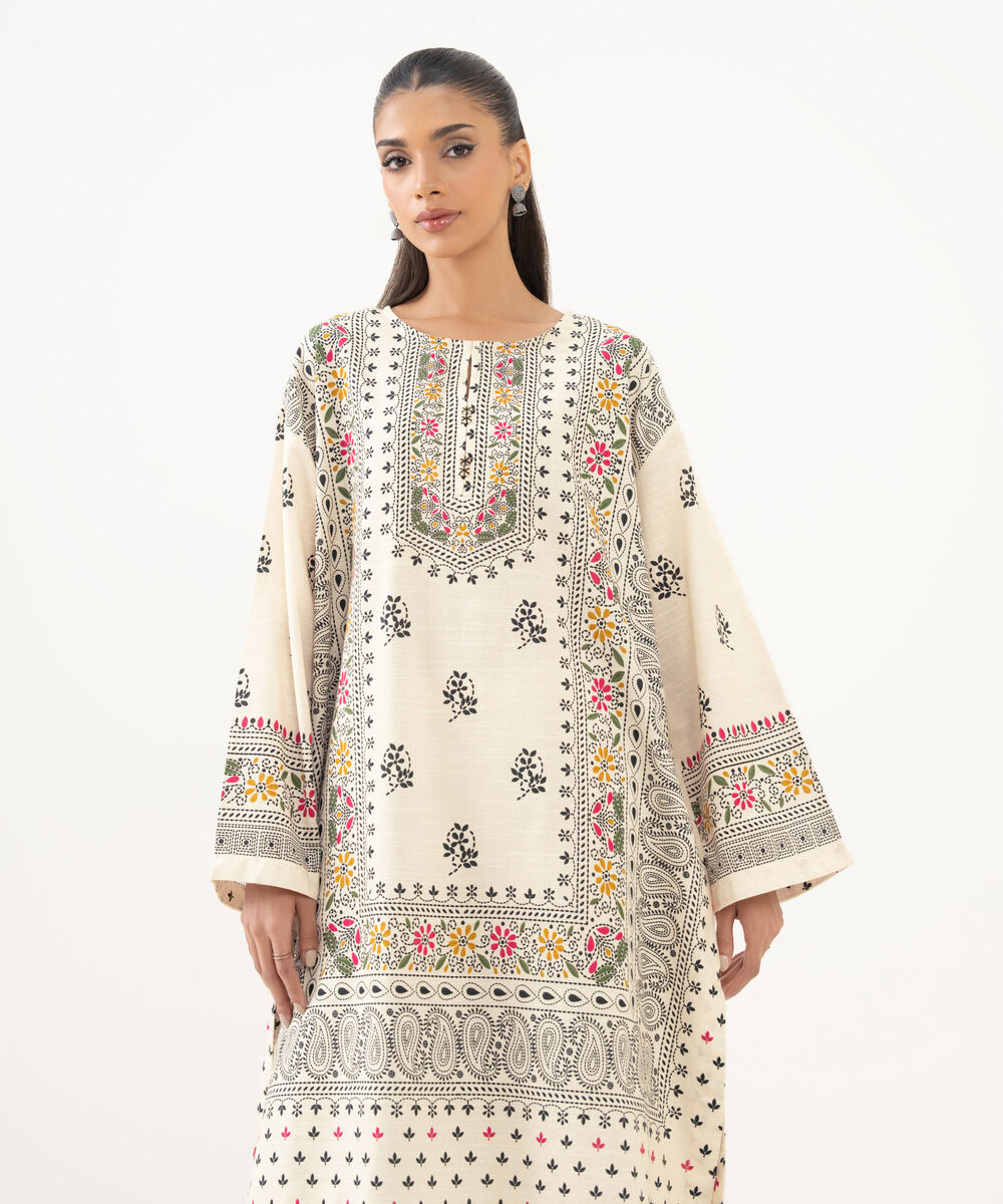 Women's RTW Light Khaddar Printed Drop Shoulder Multi Shirt