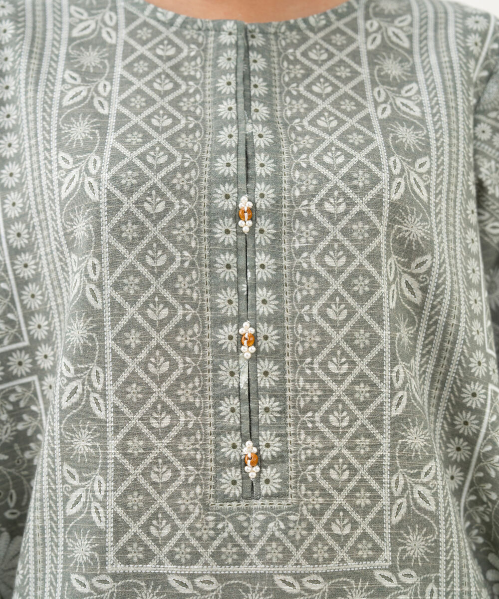 Women's RTW Cotton Printed A-Line Grey Shirt