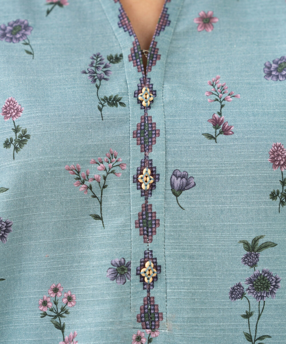 Women's Unstitched Khaddar Printed Blue 3 Piece Suit