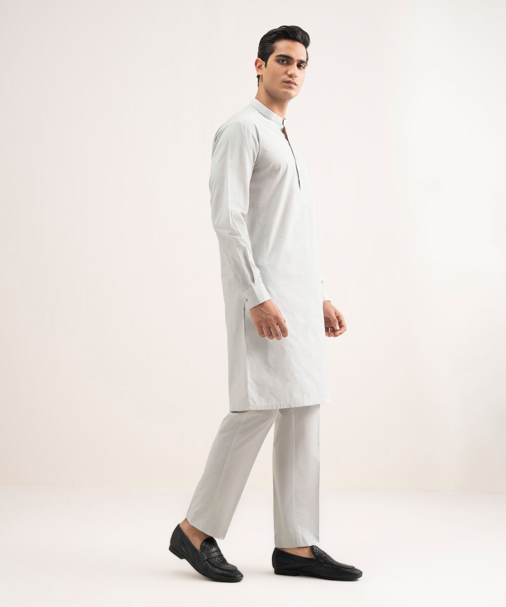 Men'S Stitched Light Grey Premium Cotton Suit