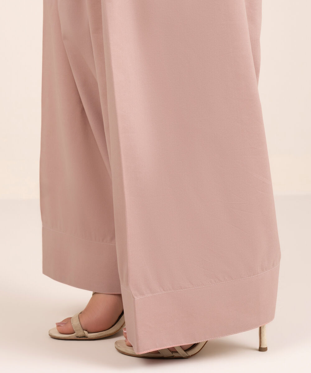 Women's RTW Cotton Viscose Solid Pink Farshi Shalwar